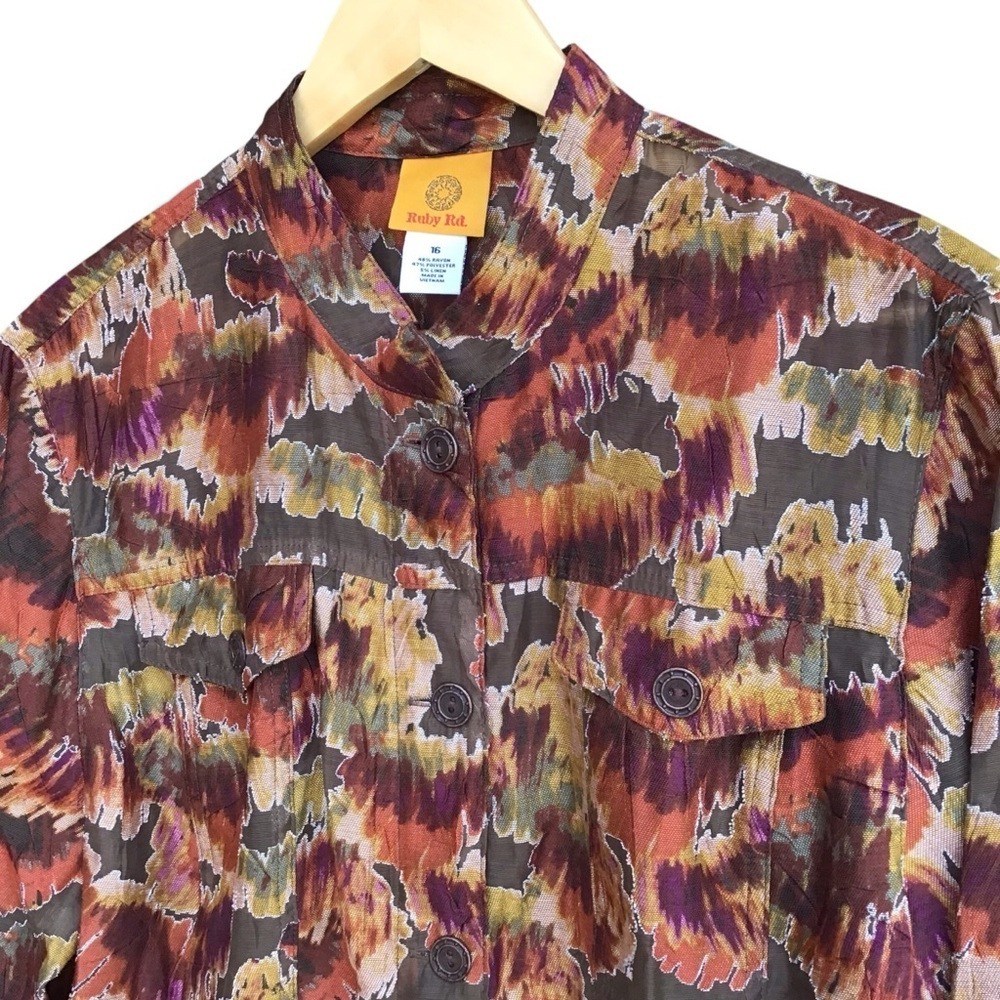 Ruby Road Multicolor Button Up Roll Tab Sleeve Blouse NEW - Picture 4 of 7